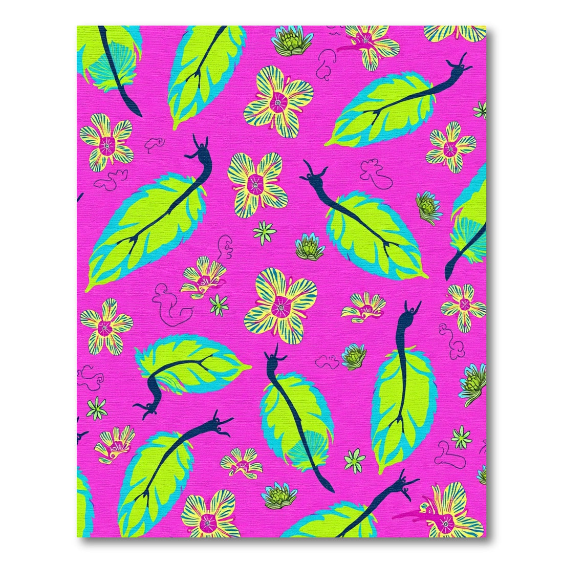 Vibrant Pink Exotic Leaf Flower Rug