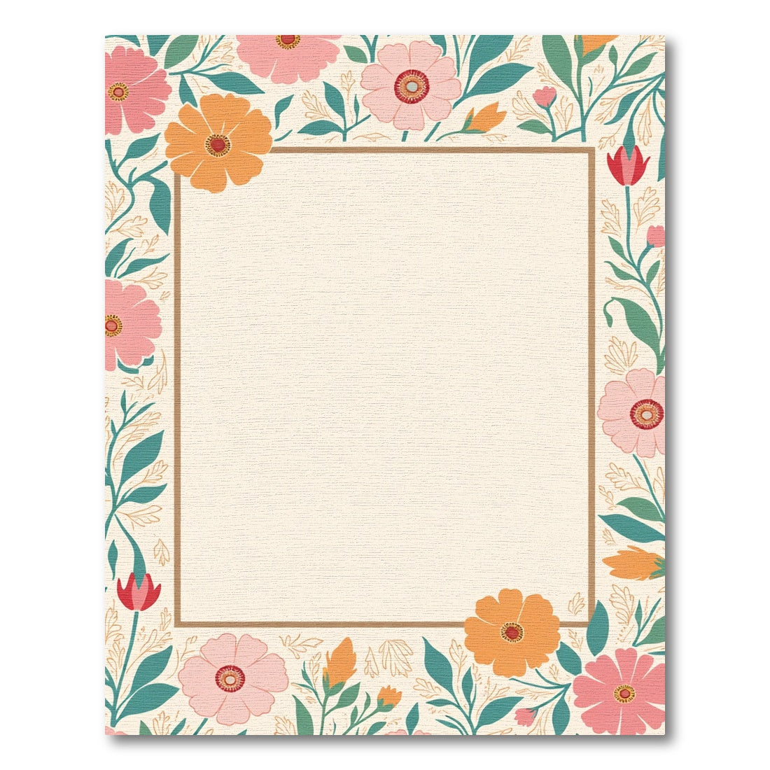 Pastel Floral Border with Golden Accents Rug