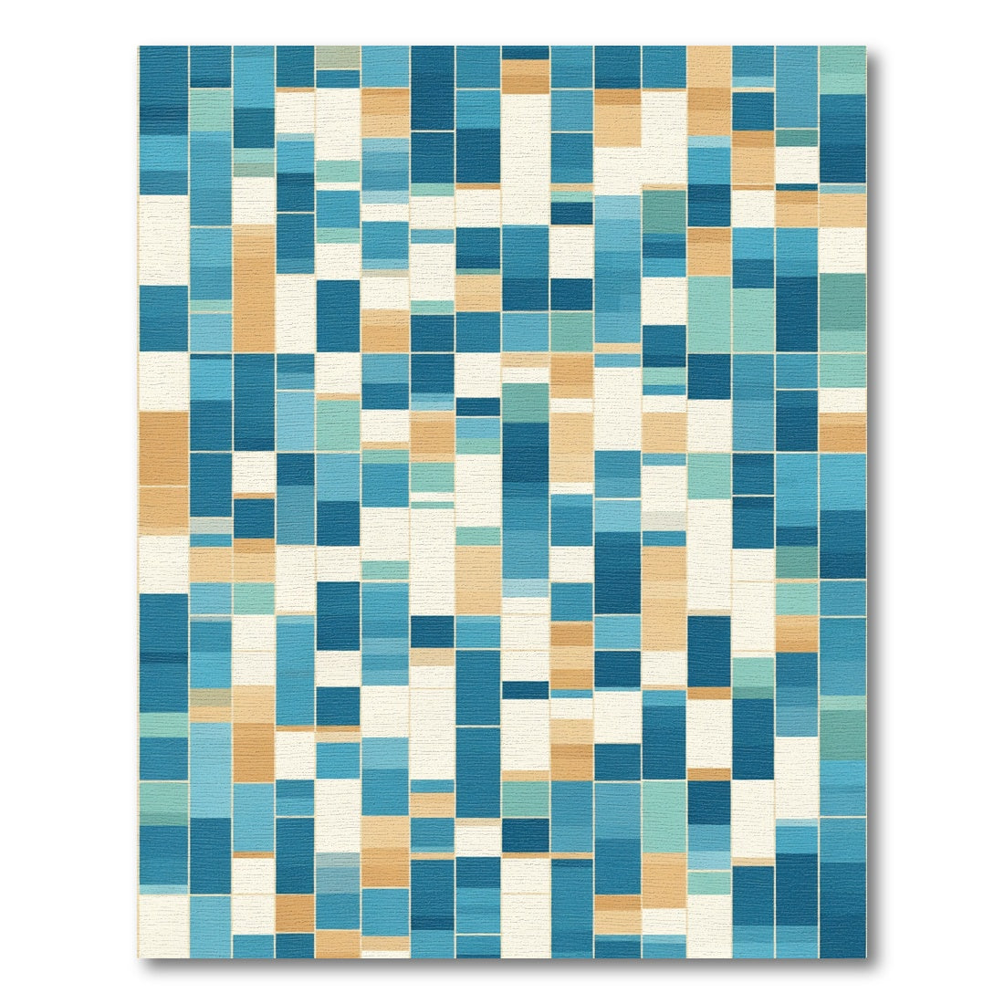 Abstract Blue Golden Brown Rectangle Mosaic Rug