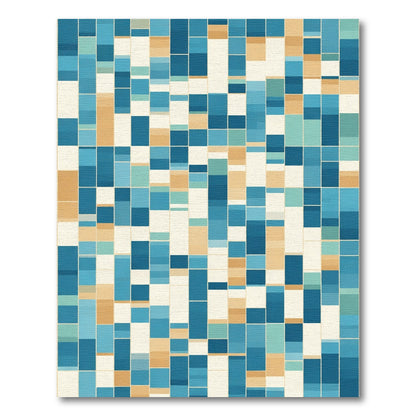 Abstract Blue Golden Brown Rectangle Mosaic Rug