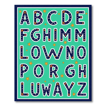 Alphabet Ocean Theme Starfish Navy Blue Rug