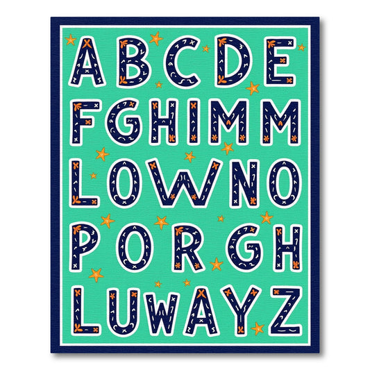 Alphabet Ocean Theme Starfish Navy Blue Rug