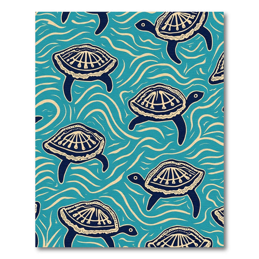 Navy Blue Turtle Ocean Waves Rug