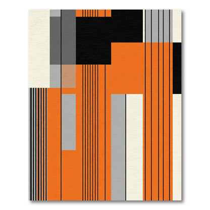 Orange Black Geometric Blocks Stripes Rug