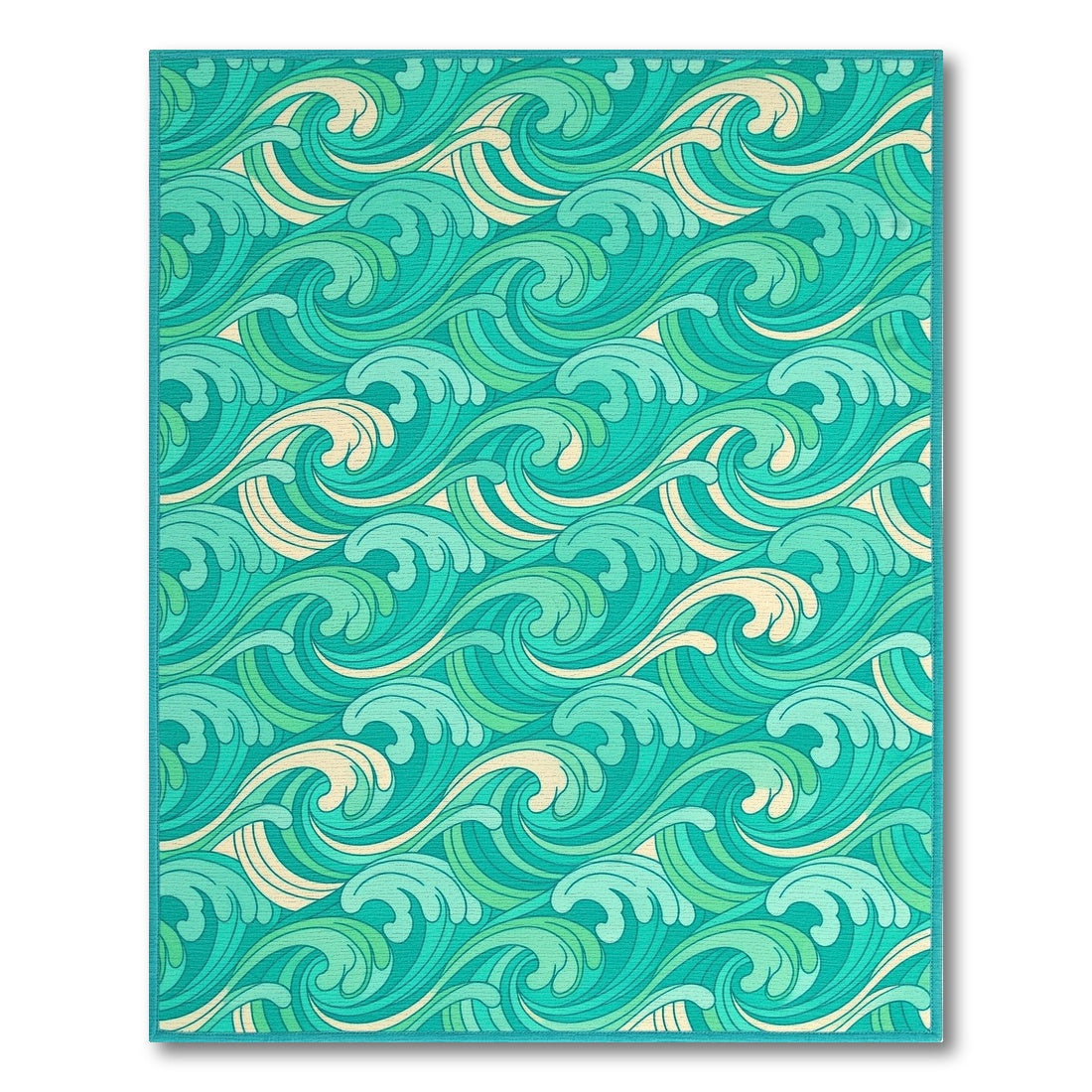 Teal Wave Swirl Washable Area Rug