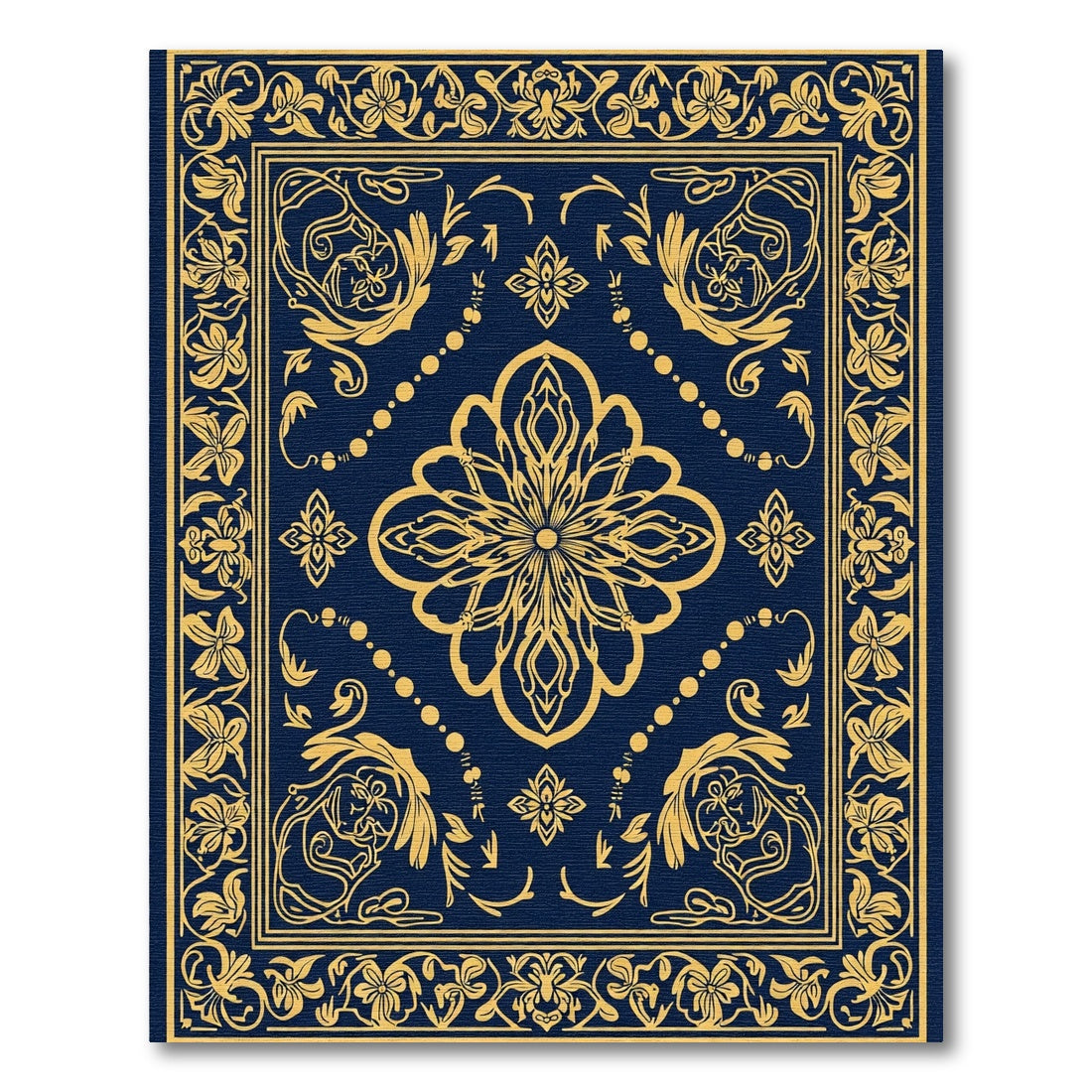 Golden Floral Medallion Blue Rug