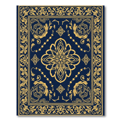 Golden Floral Medallion Blue Rug
