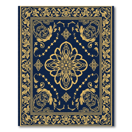 Golden Floral Medallion Blue Rug