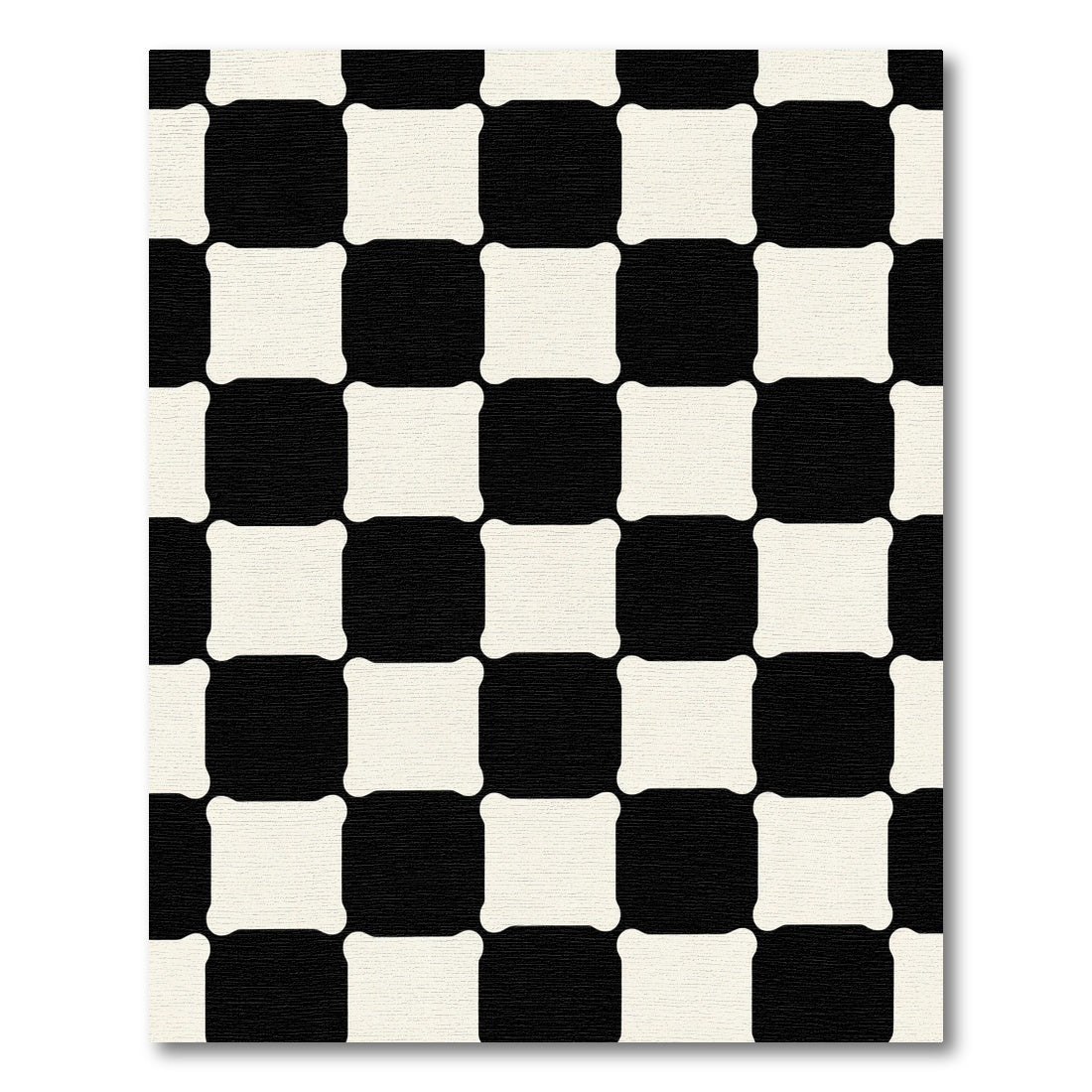 Black White Checked Squares Medallion Rug