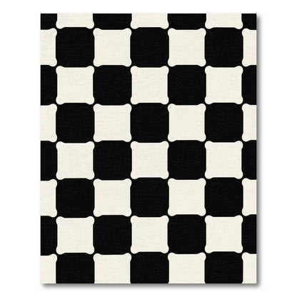 Black White Checked Squares Medallion Rug