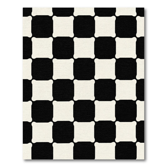 Black White Checked Squares Medallion Rug