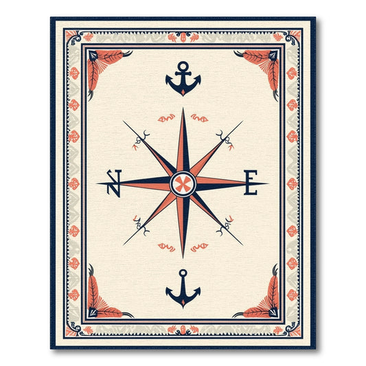 Beige and Neutral Nautical Compass Anchor Beige Area Rug