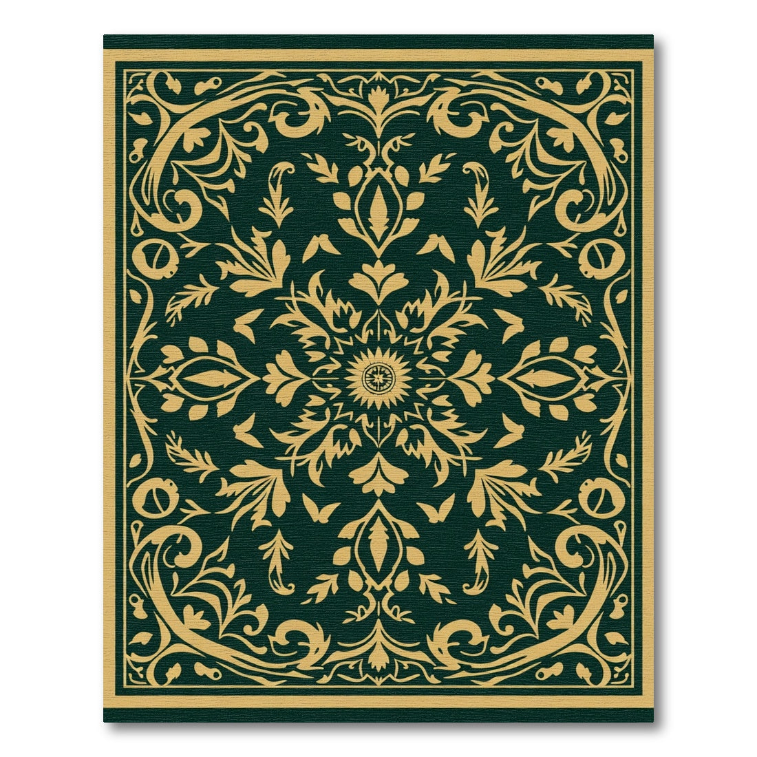 Golden Floral Medallion Emerald Rug
