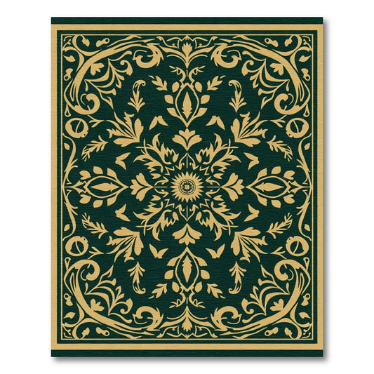 Golden Floral Medallion Emerald Rug
