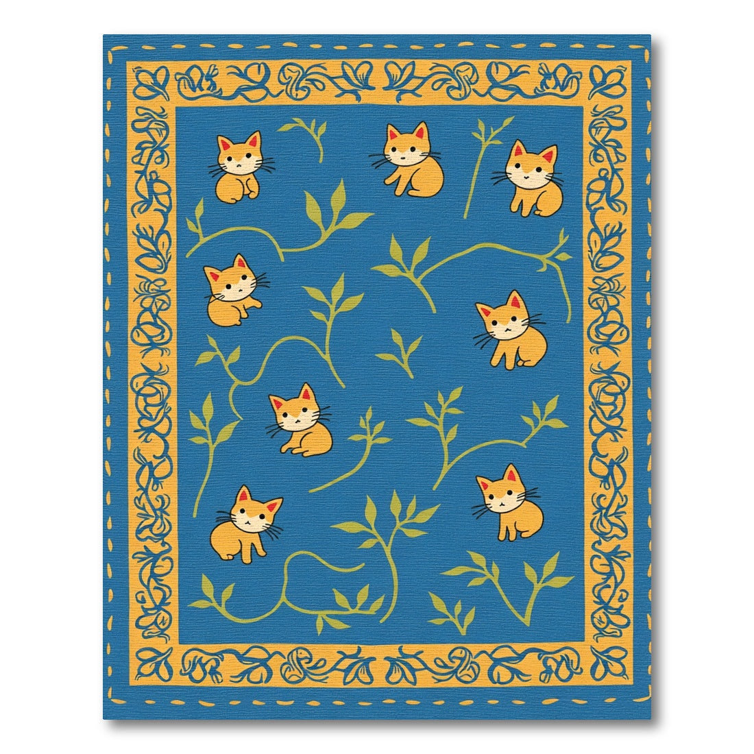 Whimsical Blue Orange Kitten Garden Rug