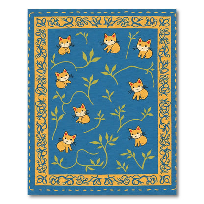Whimsical Blue Orange Kitten Garden Rug