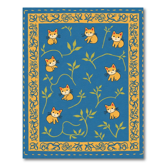 Whimsical Blue Orange Kitten Garden Rug