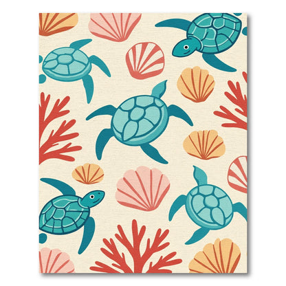 Oceanic Teal Sea Turtle Coral Shells Rug