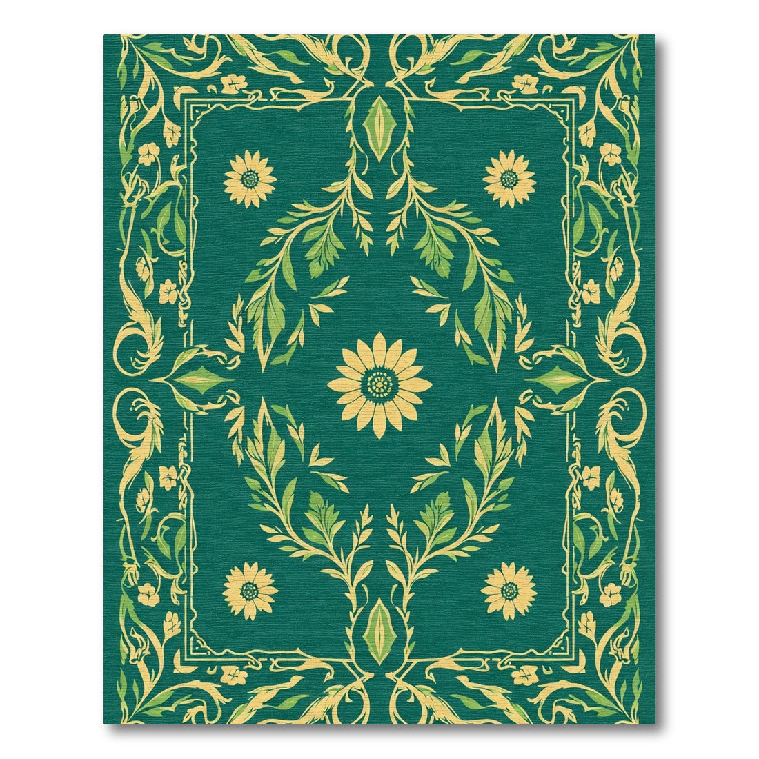 Emerald Green Floral Vine Collection Rug