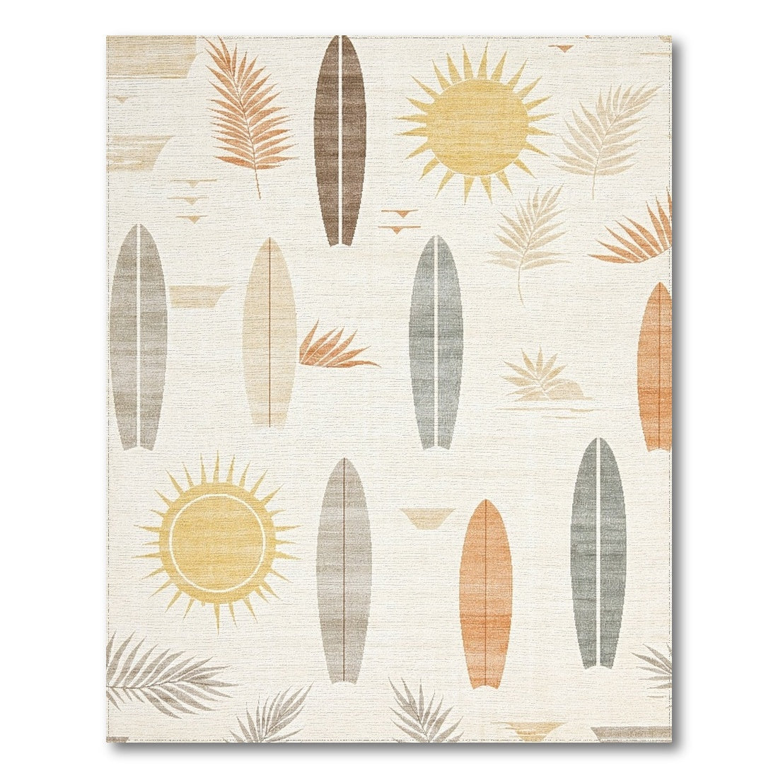Coastal Surfboard Beige Washable Area Rug