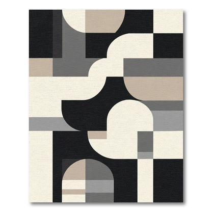 Modern Black Cream Geometric Arc Rug