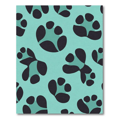 Teal Black Abstract Paw Print Rug