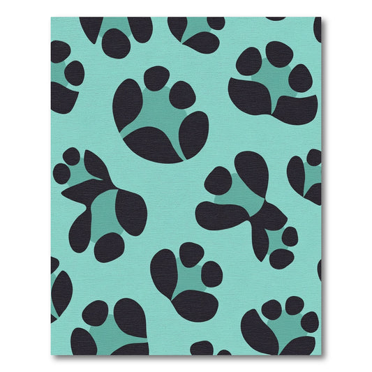 Teal Black Abstract Paw Print Rug