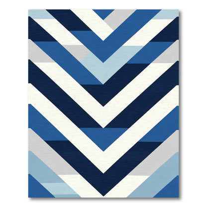 Blue White Geometric Chevron Rug