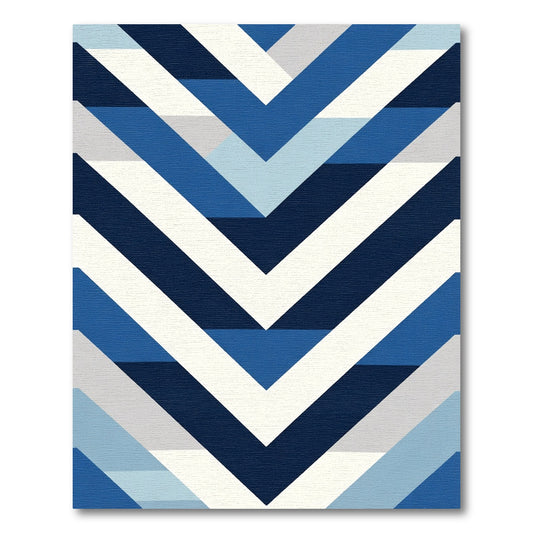 Blue White Geometric Chevron Rug