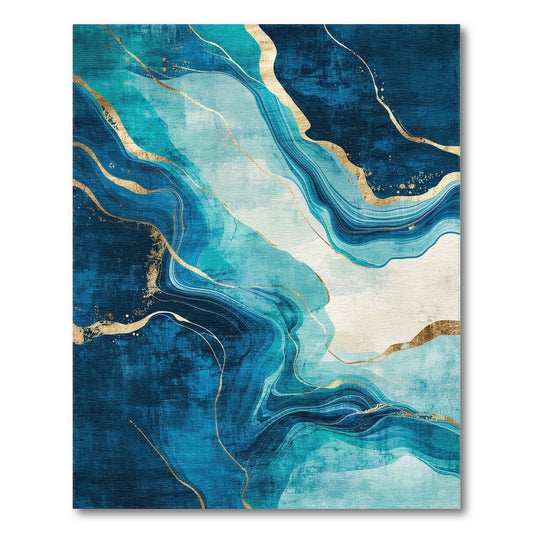 Blue Teal Abstract Wave Area Rug