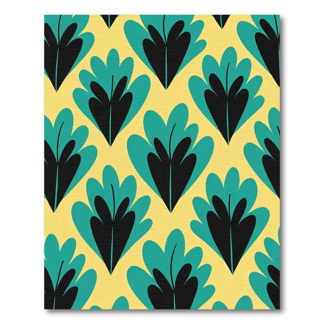 Yellow Teal Black Abstract Leaf Pattern Rug