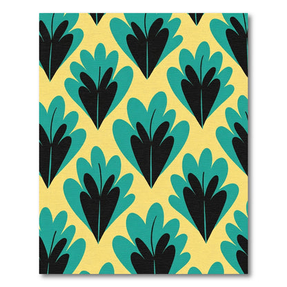 Yellow Teal Black Abstract Leaf Pattern Rug
