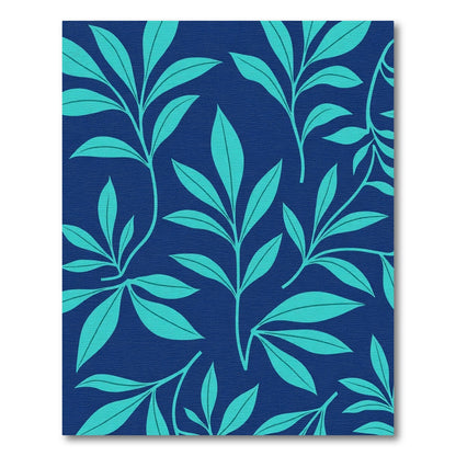 Deep Blue Teal Fern Foliage Rug