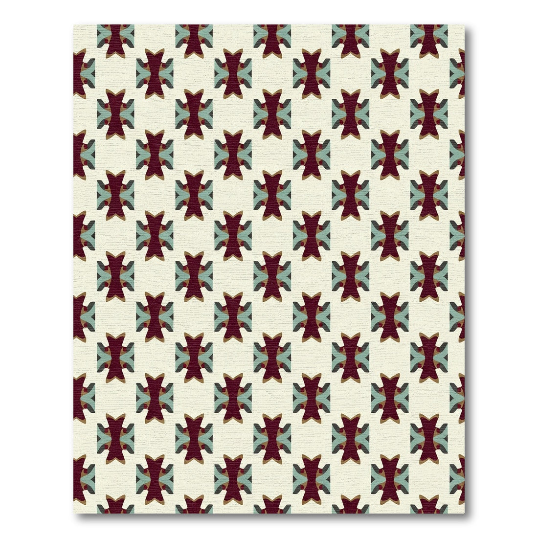 Crimson Teal Geometric Quad Medallion Rug