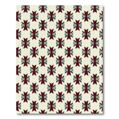 Crimson Teal Geometric Quad Medallion Rug