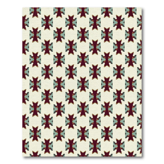 Crimson Teal Geometric Quad Medallion Rug