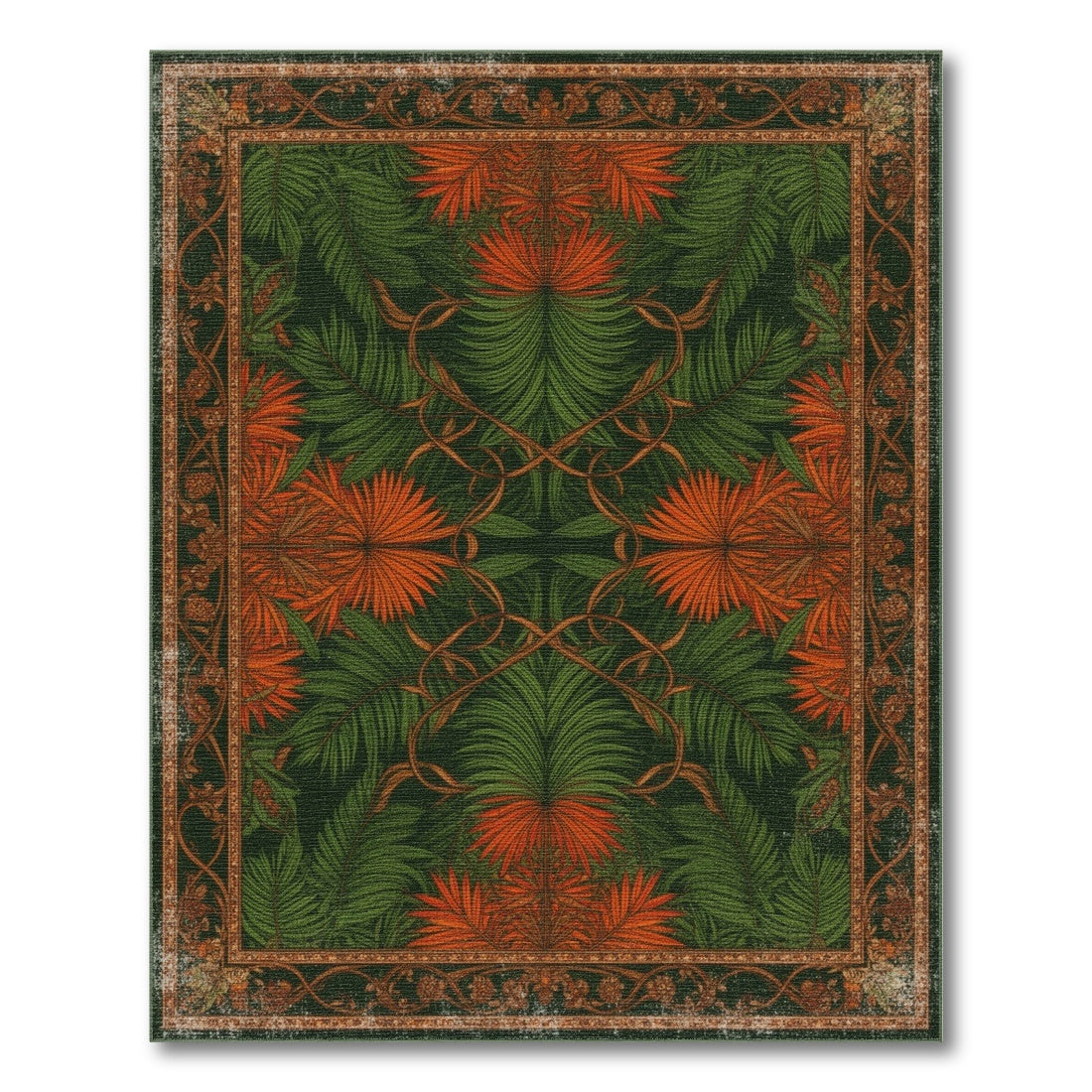 Green Orange Palm Leaf Vintage Area Rug
