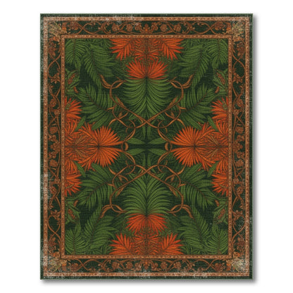 Green Orange Palm Leaf Vintage Area Rug