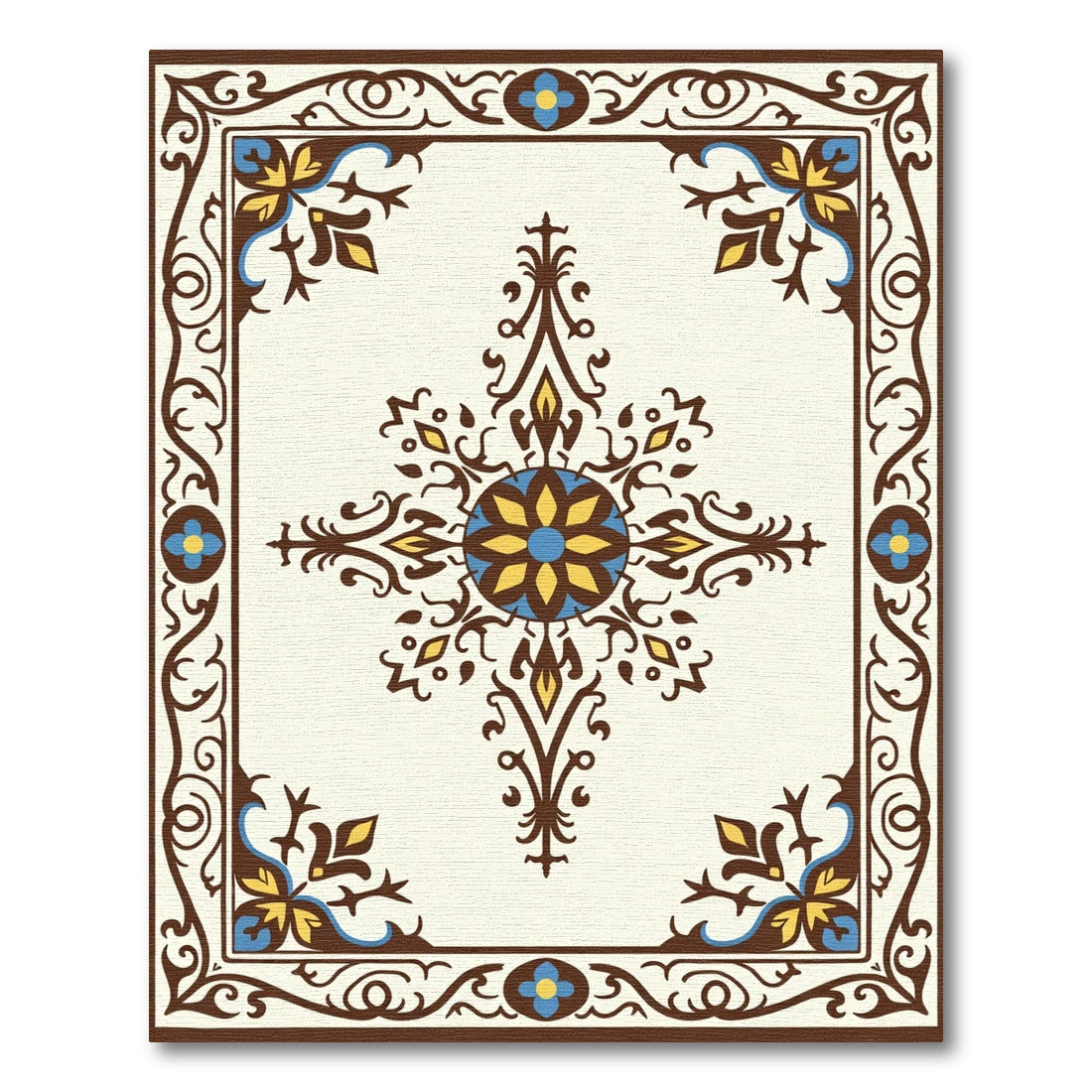Brown Blue Yellow Floral Medallion Rug