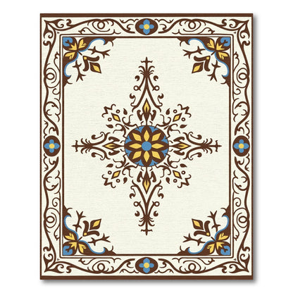 Brown Blue Yellow Floral Medallion Rug