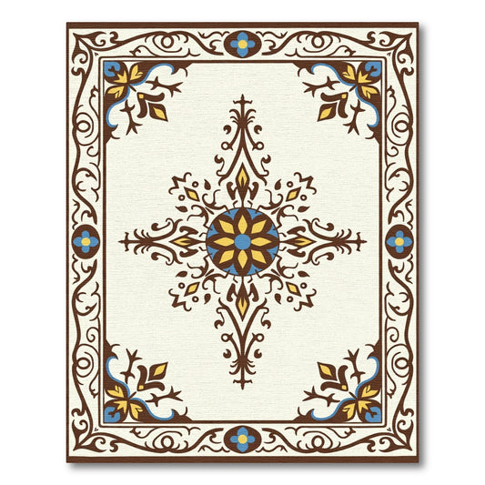 Brown Blue Yellow Floral Medallion Rug