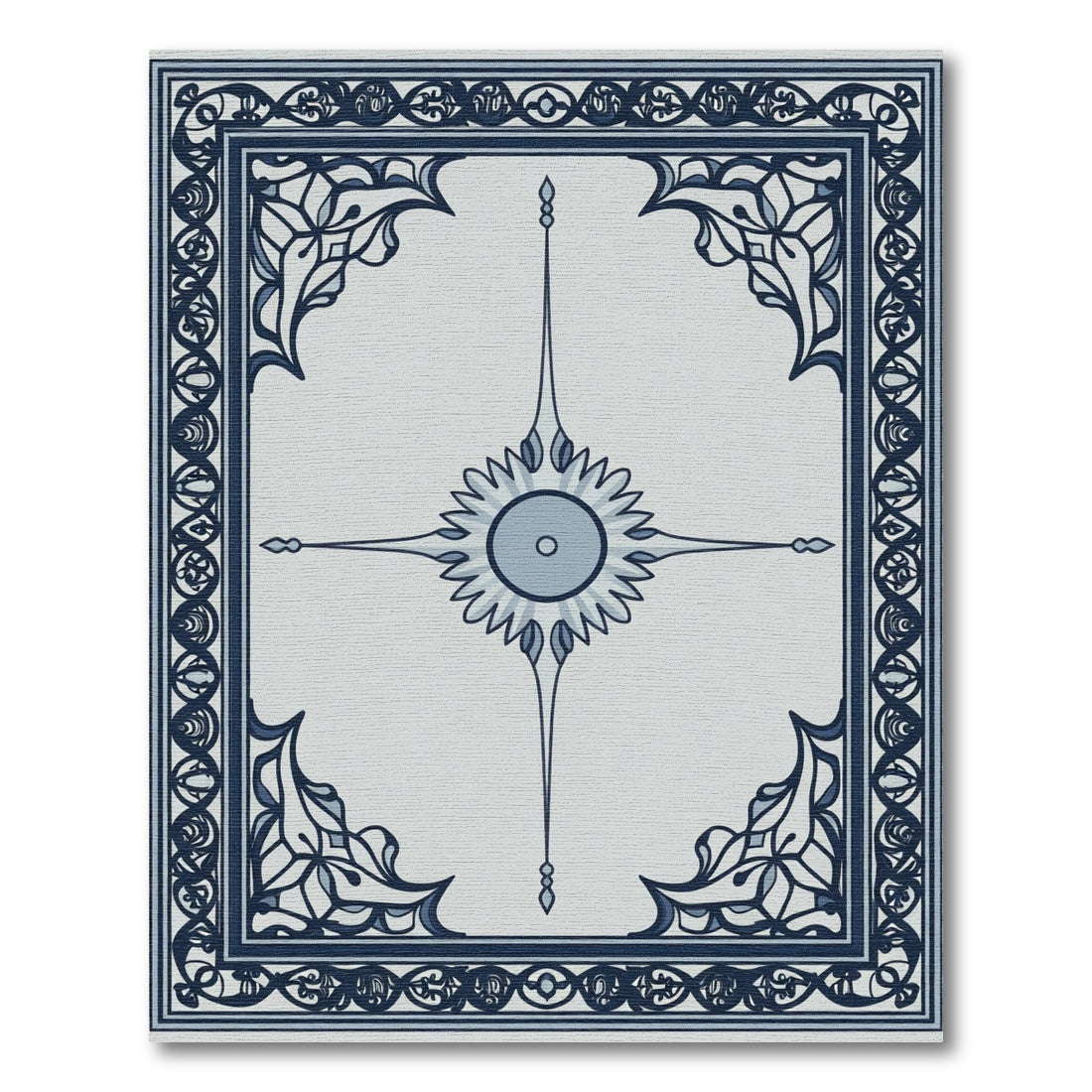 Ornate Navy Blue Central Star Rug