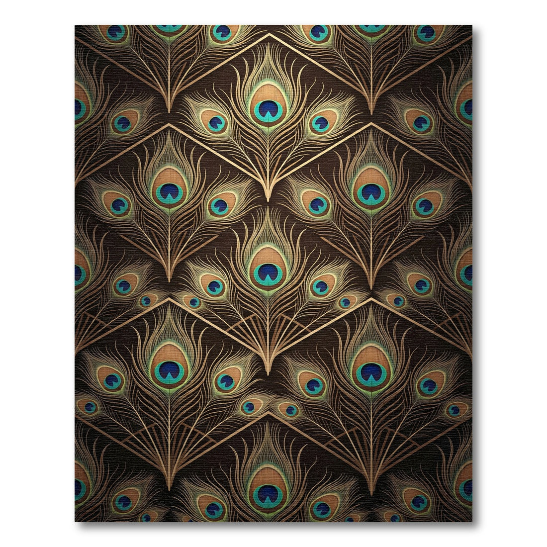 Elegant Black Peacock Feather Art Deco Rug