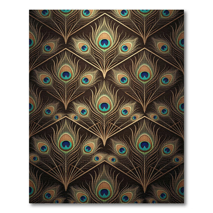 Elegant Black Peacock Feather Art Deco Rug