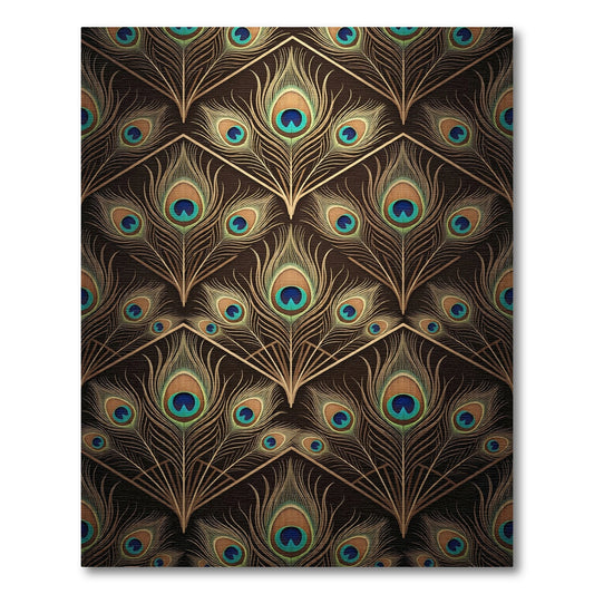 Elegant Black Peacock Feather Art Deco Rug