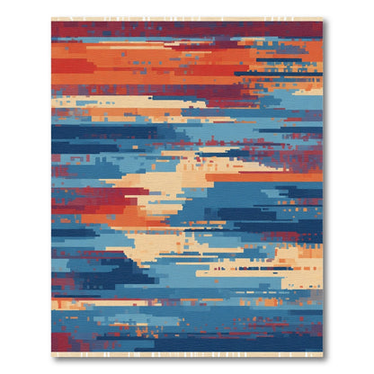 Abstract Glitch Blue Orange Red Strands Rug