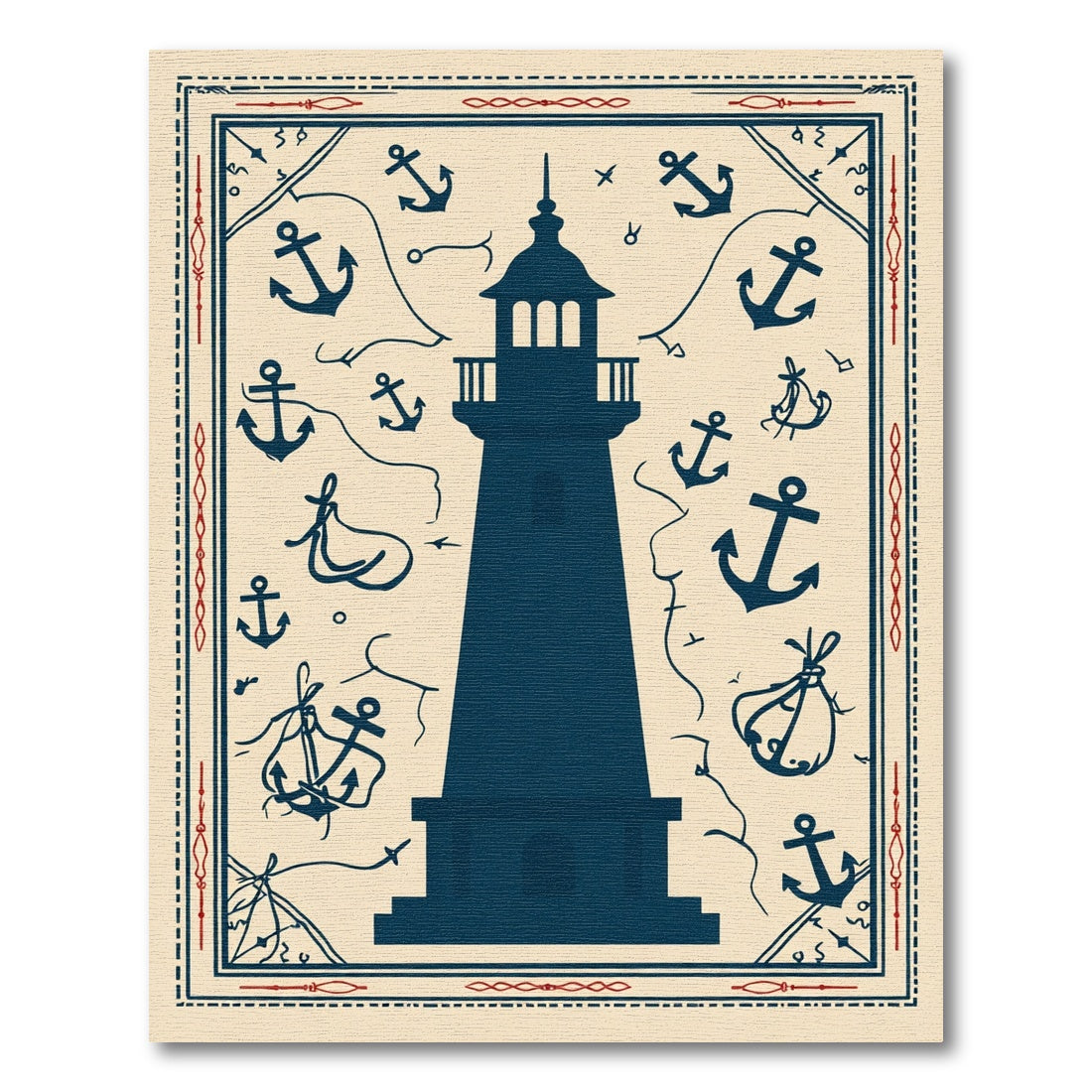 Deep Blue Lighthouse Anchor Medallion Rug