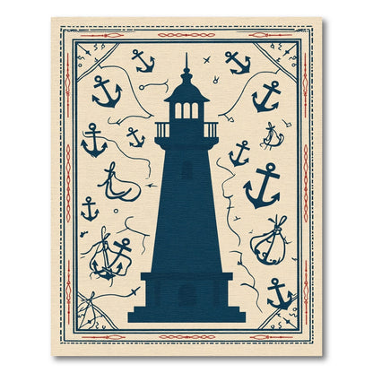 Deep Blue Lighthouse Anchor Medallion Rug