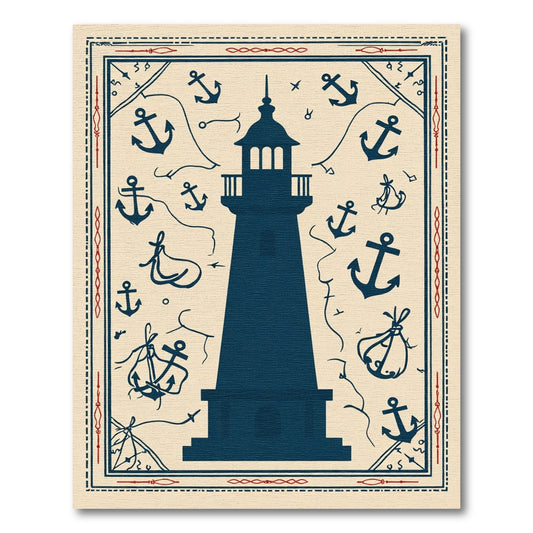 Deep Blue Lighthouse Anchor Medallion Rug