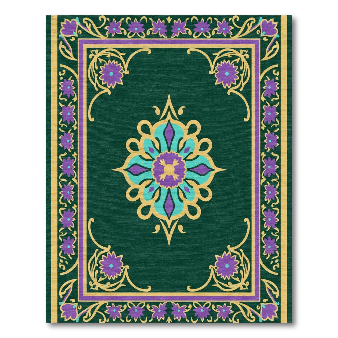 Emerald And Gold Floral Medallion Rug